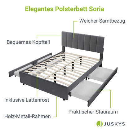Polsterbett Soria mit Schubladen 140 x 200 Grau - Palo24
