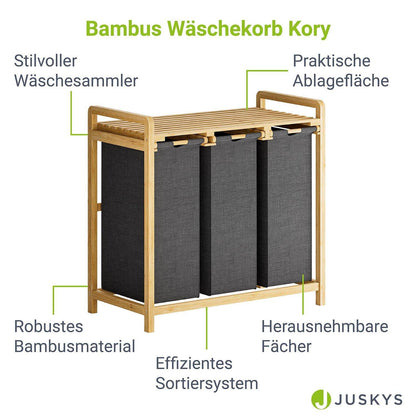 Bambus Wäschekorb Kory 3er - Anthrazit - Palo24