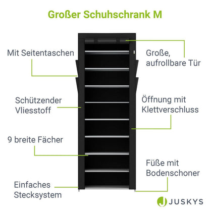 Schuhschrank M aus Stoff 9 Ebenen Schwarz - Palo24