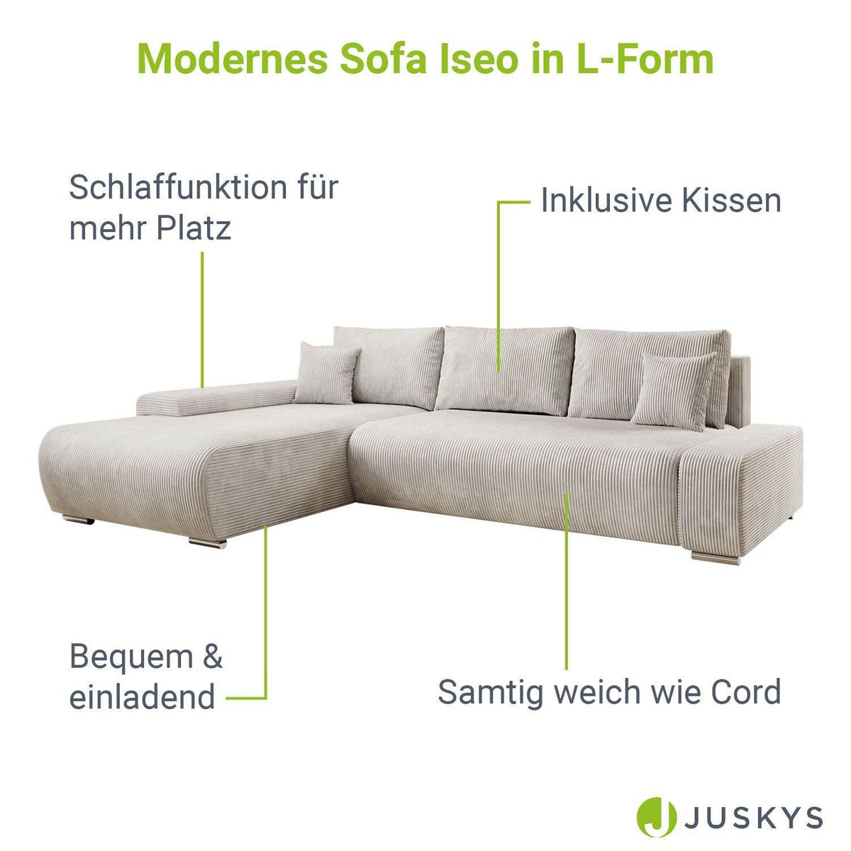 Sofa Iseo in L-Form mit Schlaffunktion Beige - Palo24