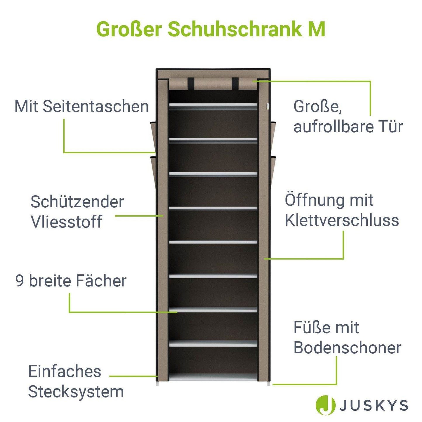 Schuhschrank M aus Stoff 9 Ebenen Hellbraun - Palo24