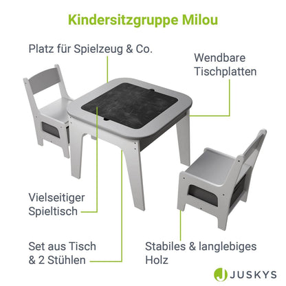Kindersitzgruppe Milou mit 2 Stühlen & 1 Tisch - Grau - Palo24