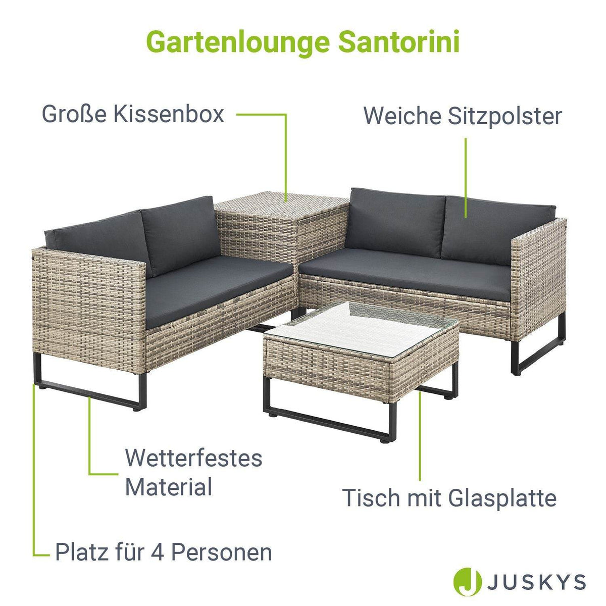 Modulare Polyrattan Lounge Santorini Grau-meliert - Palo24