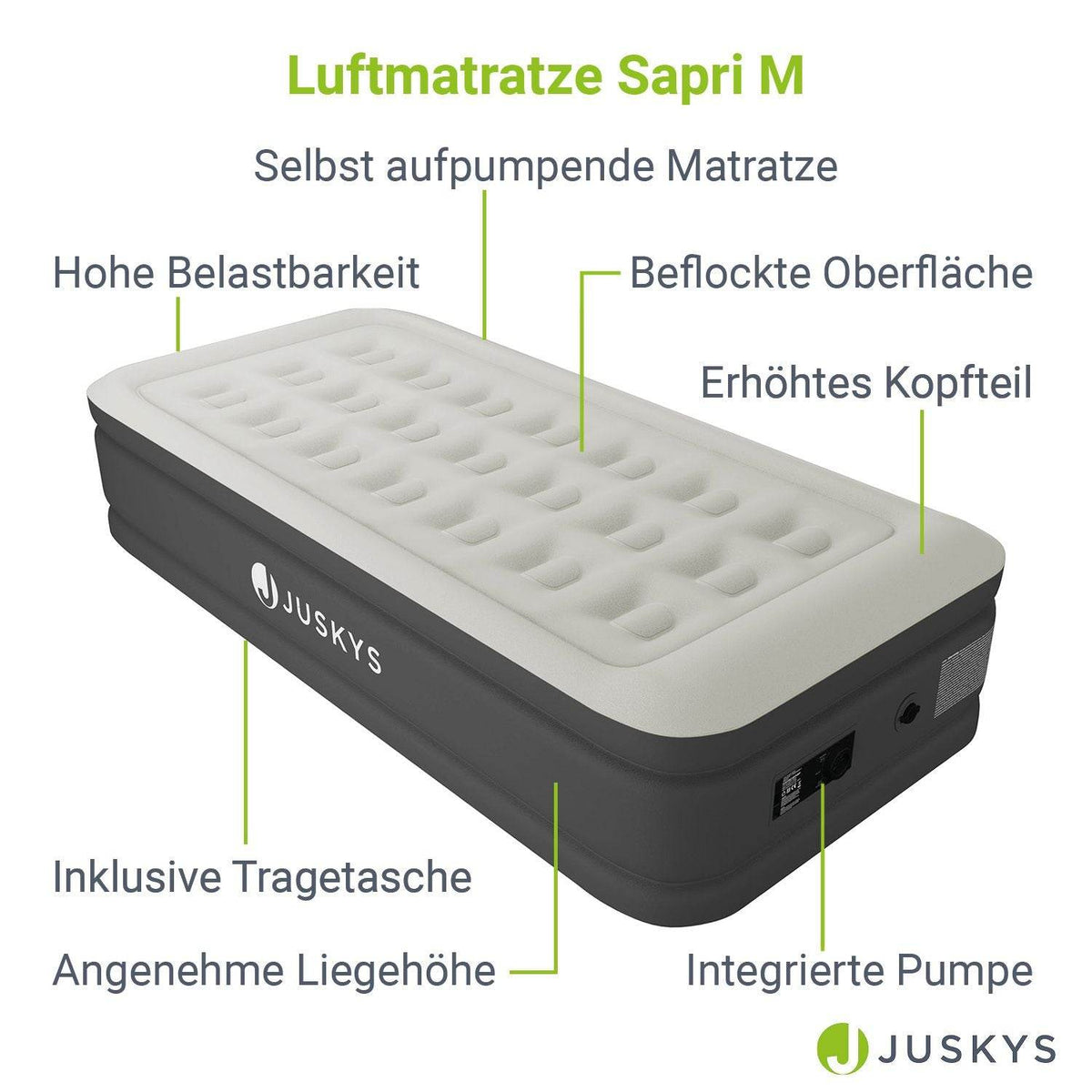 Luftbett Sapri M mit integrierter Pumpe - Grau/Anthrazit - Palo24