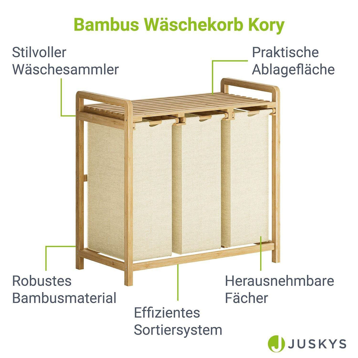 Bambus Wäschekorb Kory 3er - Beige - Palo24