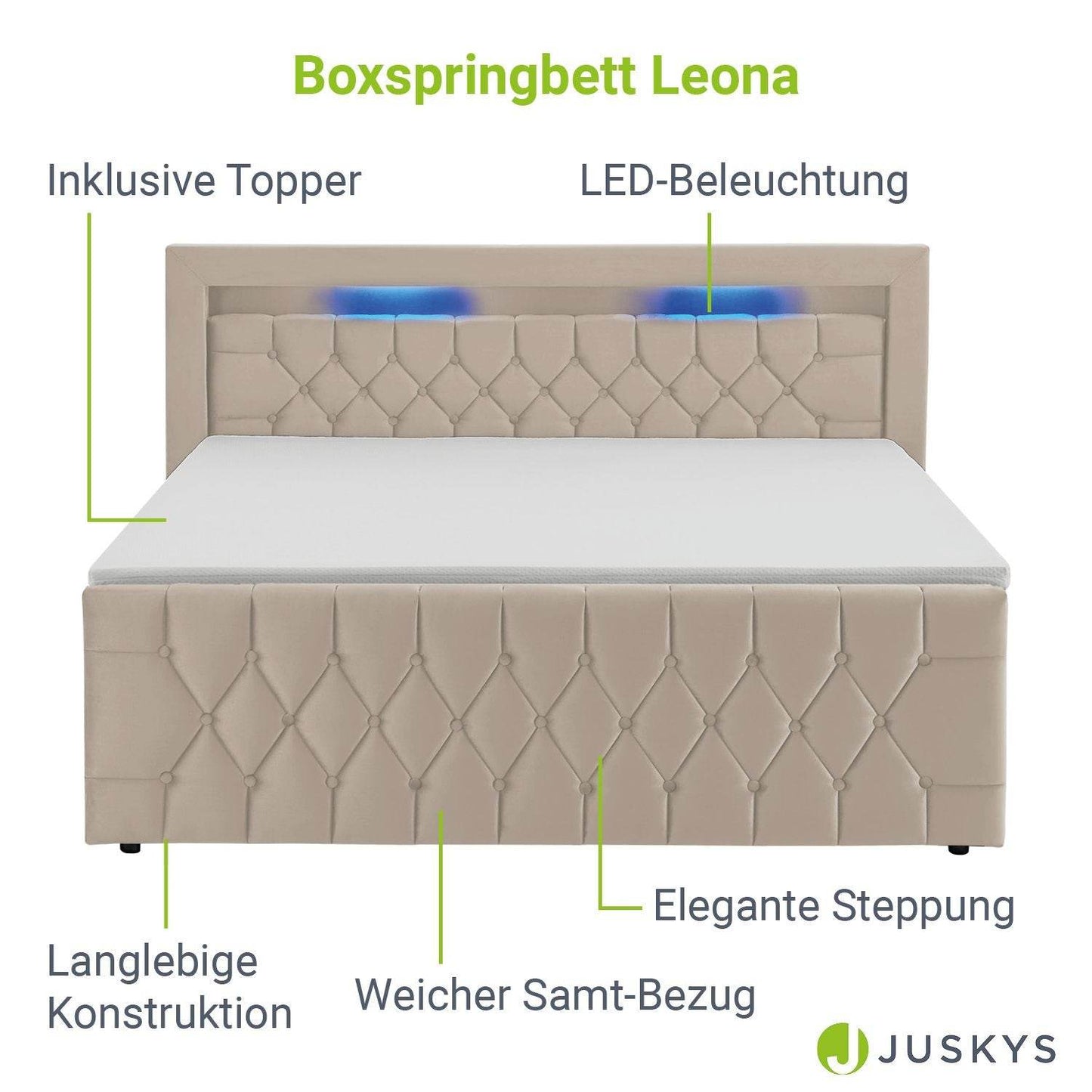 Boxspringbett Leona 140x200 cm - Beige - Palo24