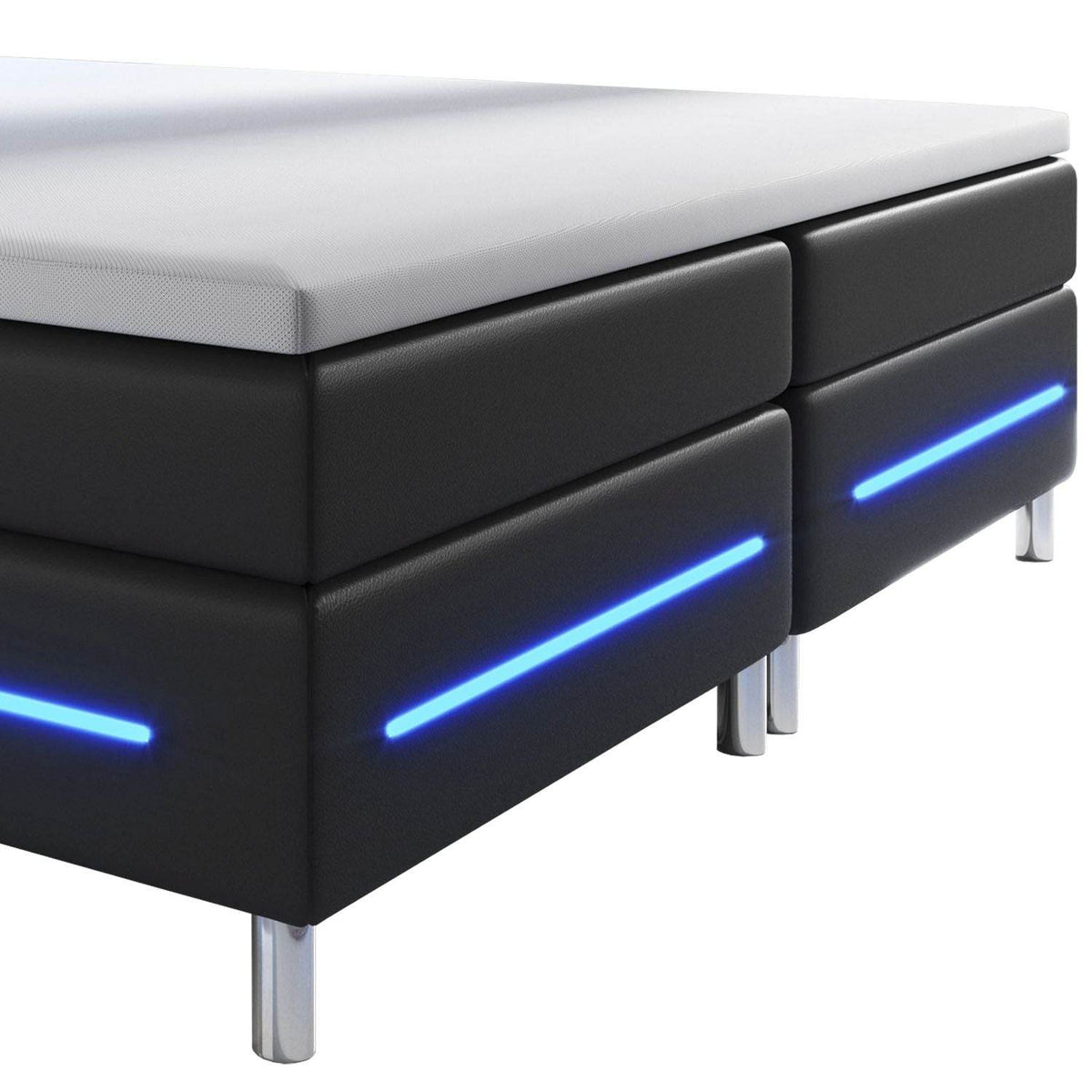 Boxspringbett Norfolk 200 x 200 cm schwarz - LED-Streifen und Federkernmatratze - Palo24