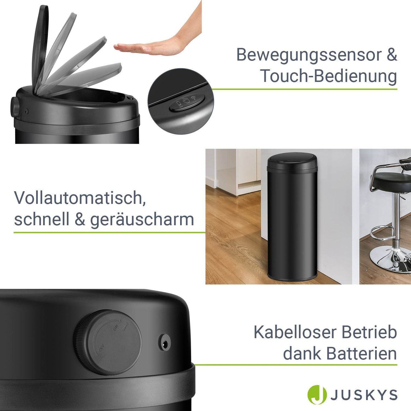 Automatischer Mülleimer mit Sensor - 50L Schwarz - Palo24