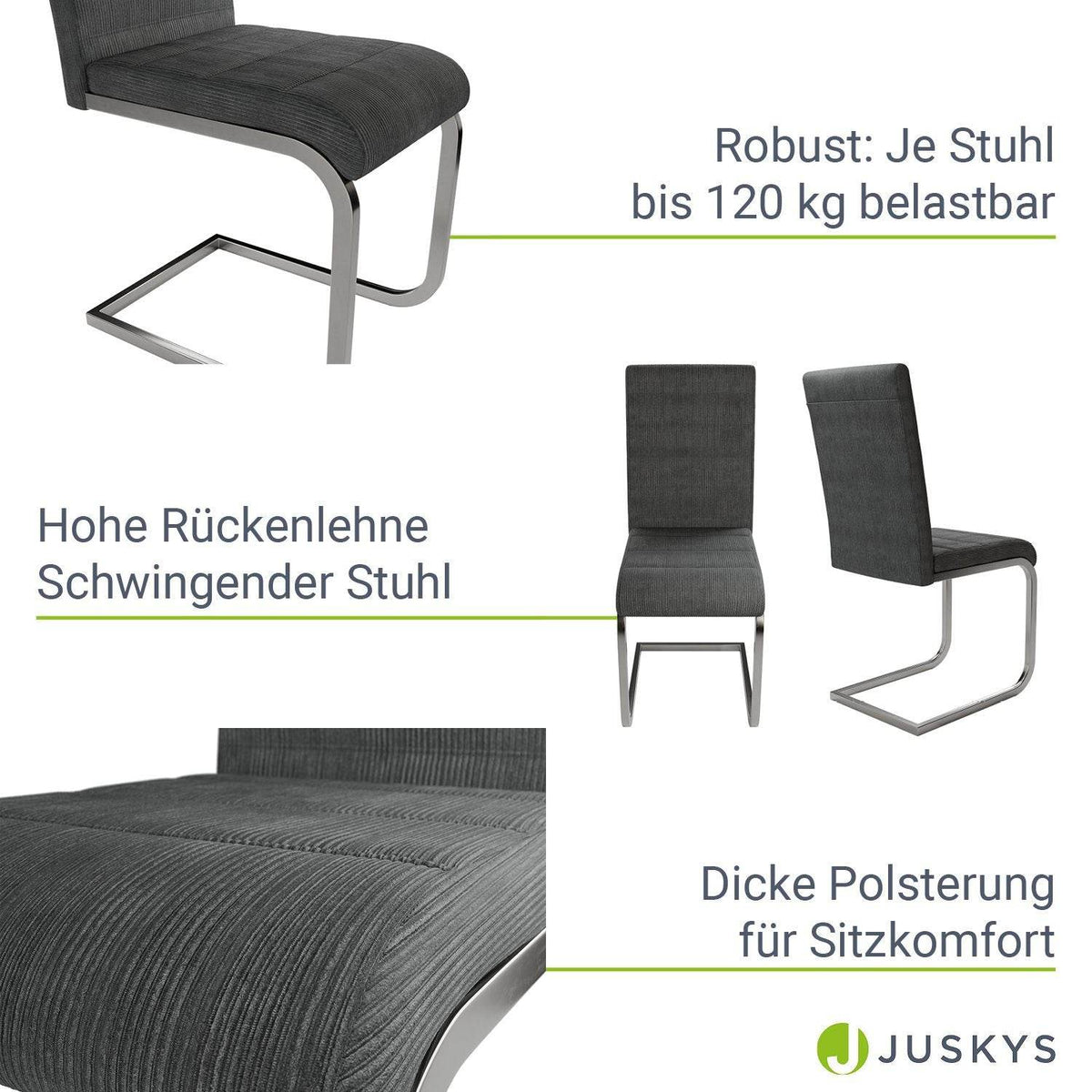Freischwinger Stuhl Vegas 2er-Set Cord - Dunkelgrau - Palo24