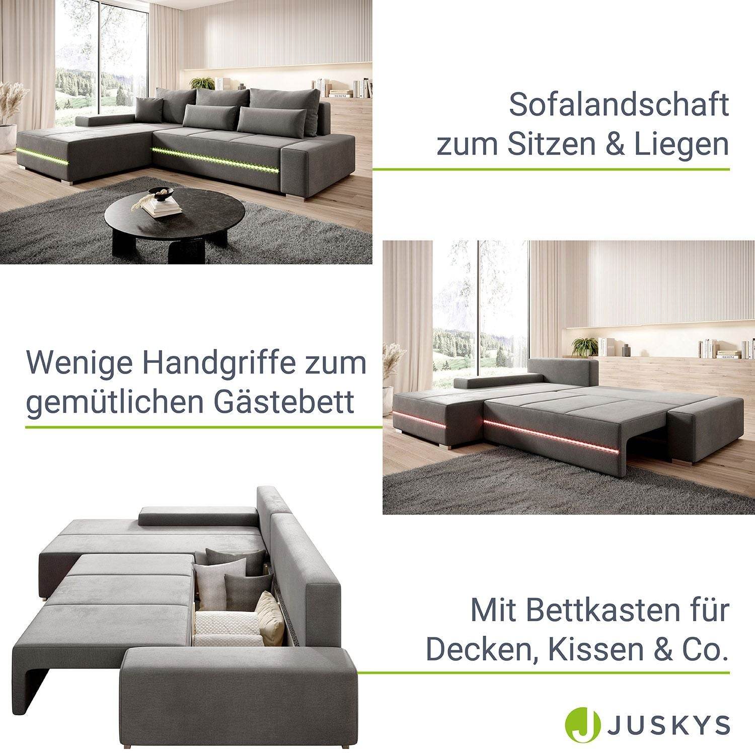 Sofa Davos Links mit LEDs - Hellgrau - Palo24