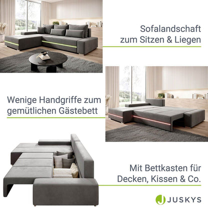 Sofa Davos Links mit LEDs - Hellgrau - Palo24