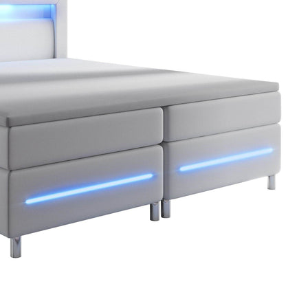 Boxspringbett Norfolk 200 x 200 cm weiss - LED-Streifen und Federkernmatratze - Palo24