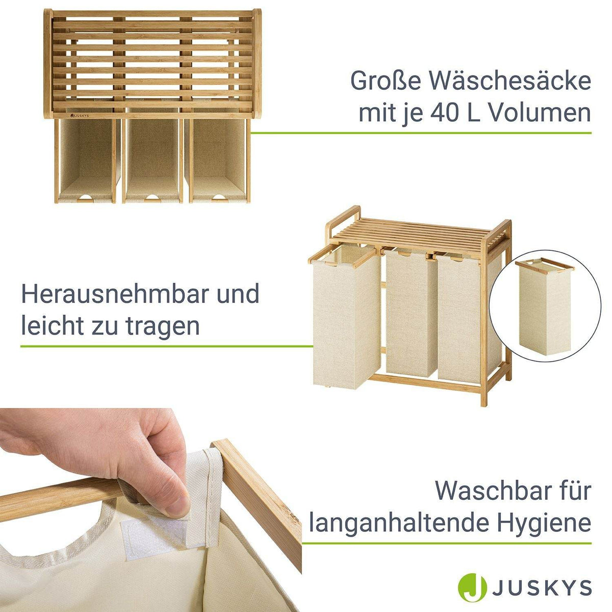 Bambus Wäschekorb Kory 3er - Beige - Palo24