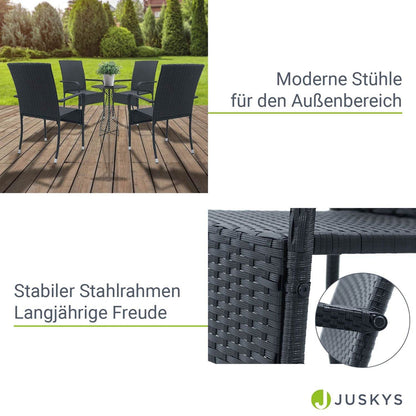Polyrattan Gartenstühle Yoro 4er Set Schwarz - Palo24