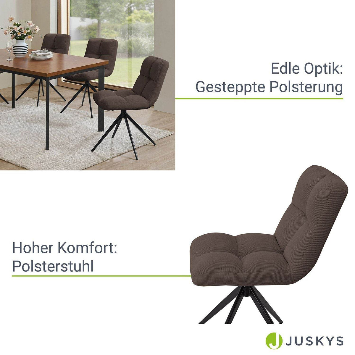 Drehstuhl Dallas Cord 2er Set - Braun - Palo24