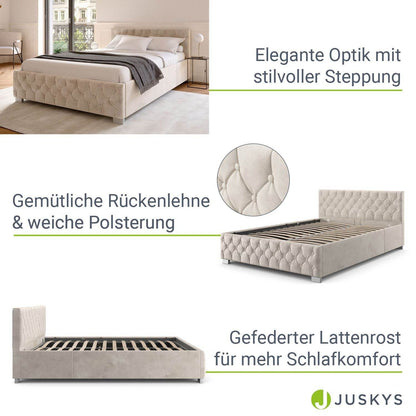 LED Polsterbett Nizza 180x200 cm Bettkasten Beige - Palo24