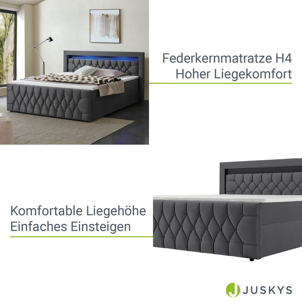 Boxspringbett Leona 140x200 cm - Grau - Palo24