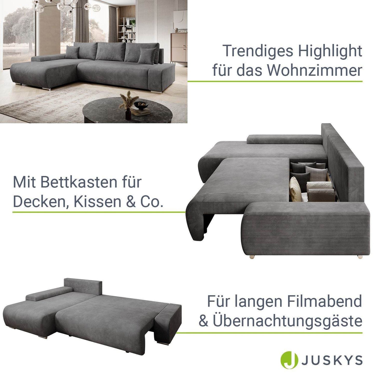 Sofa Iseo Links mit Schlaffunktion - Dunkelgrau - Palo24