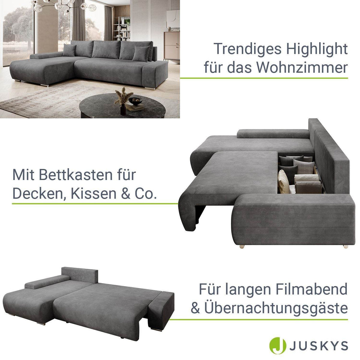 Sofa Iseo Links mit Schlaffunktion - Dunkelgrau - Palo24