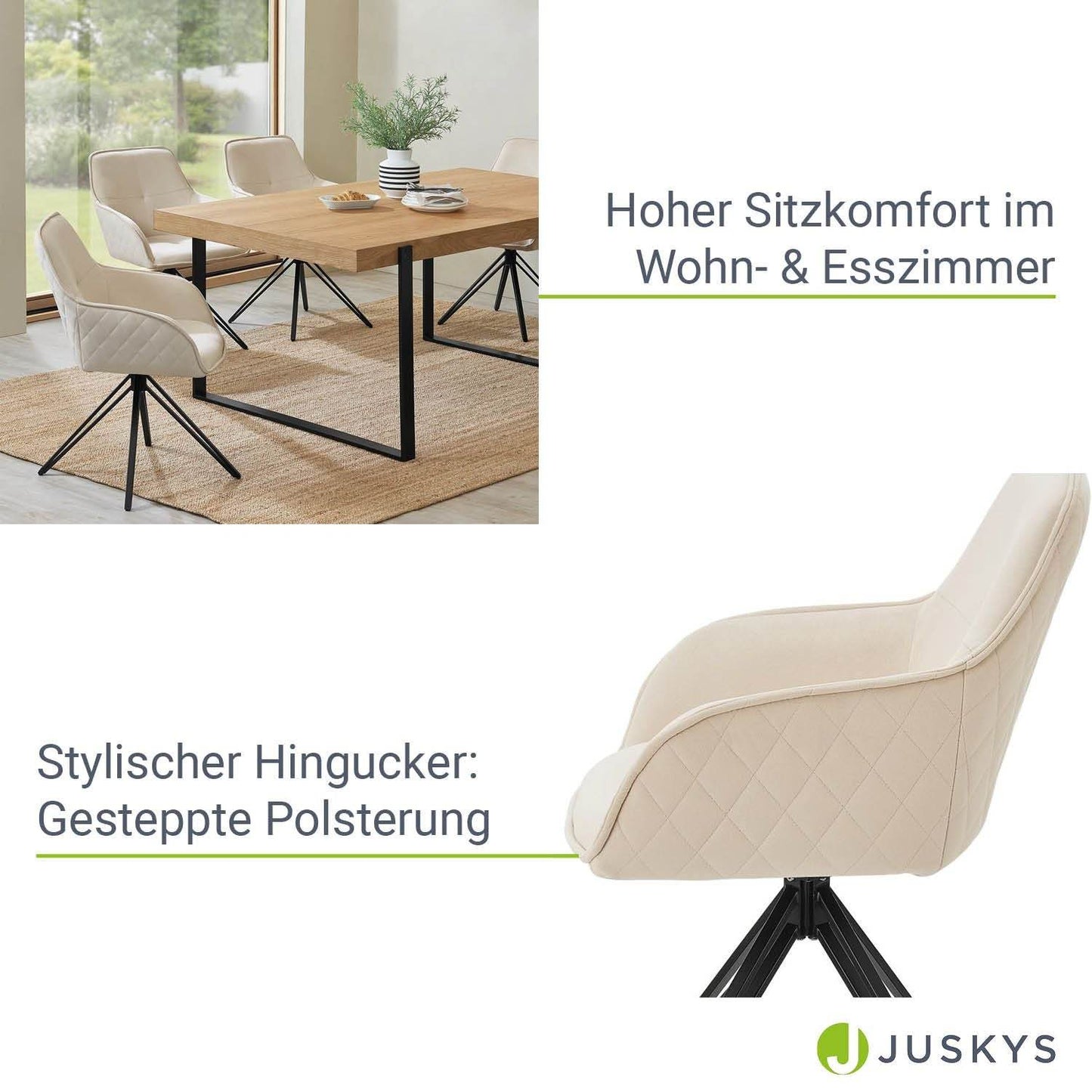 Esszimmerstuhl Drehstuhl Clyde mit Armlehne Samt Beige - Palo24