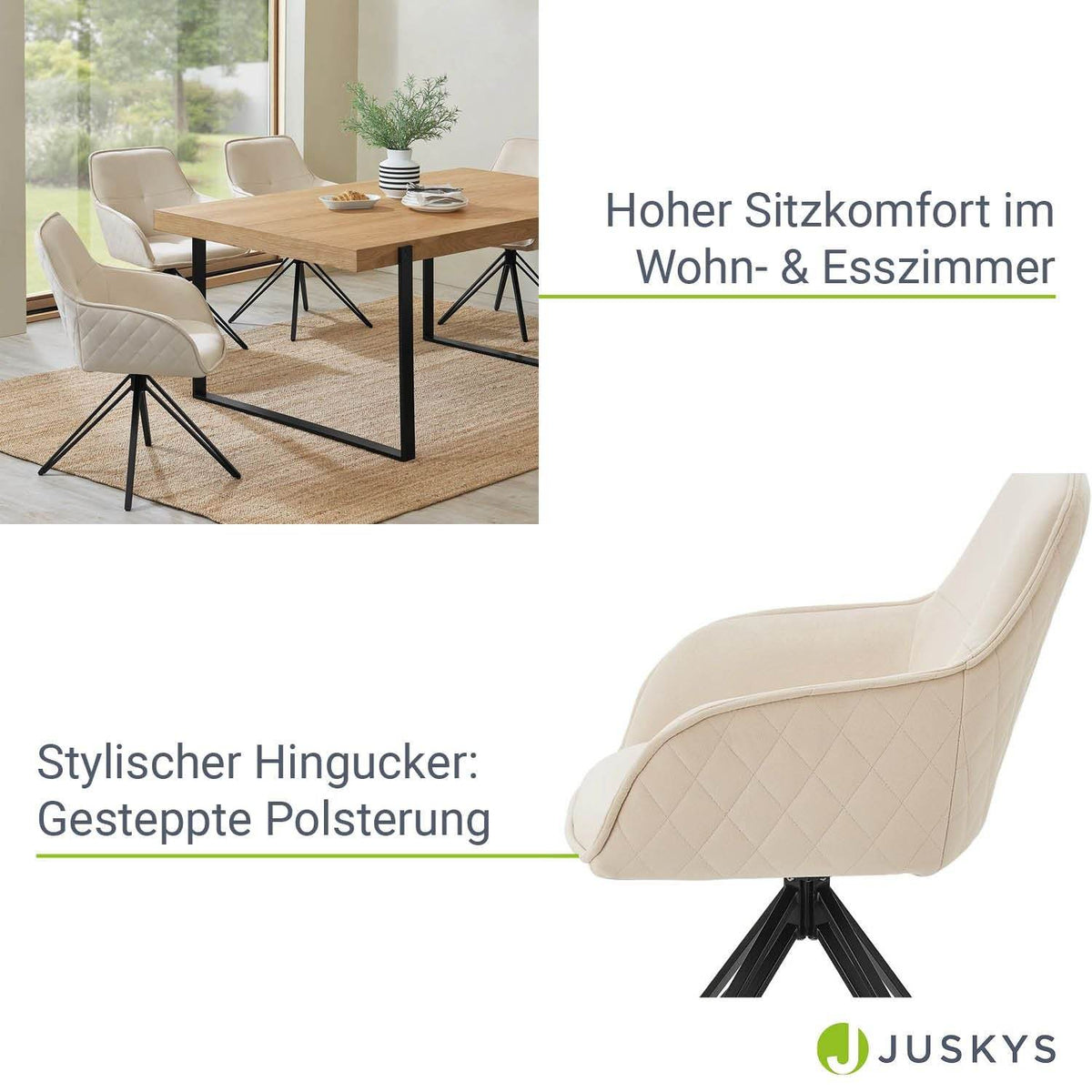 Esszimmerstuhl Drehstuhl Clyde mit Armlehne Samt Beige - Palo24