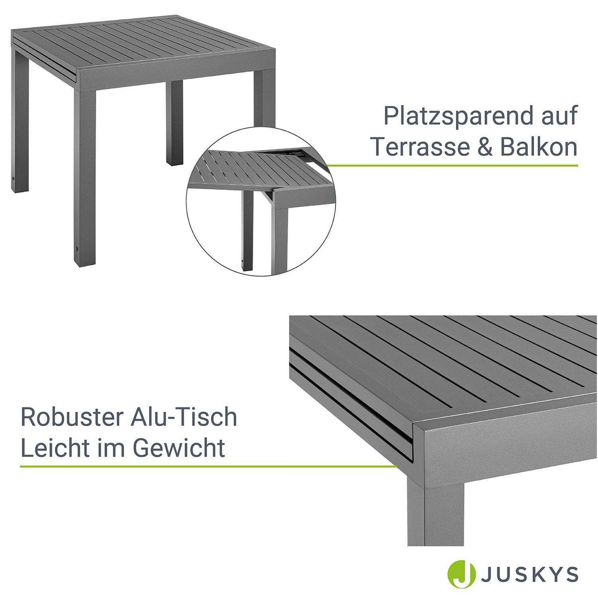 Alu Gartentisch Laki 80x80 cm ausziehbar - Anthrazit - Palo24