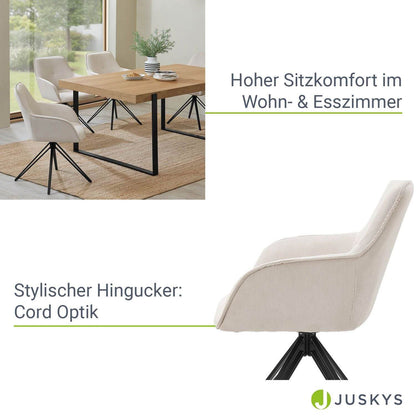 Esszimmerstuhl Drehstuhl Clyde mit Armlehne Cord Beige - Palo24