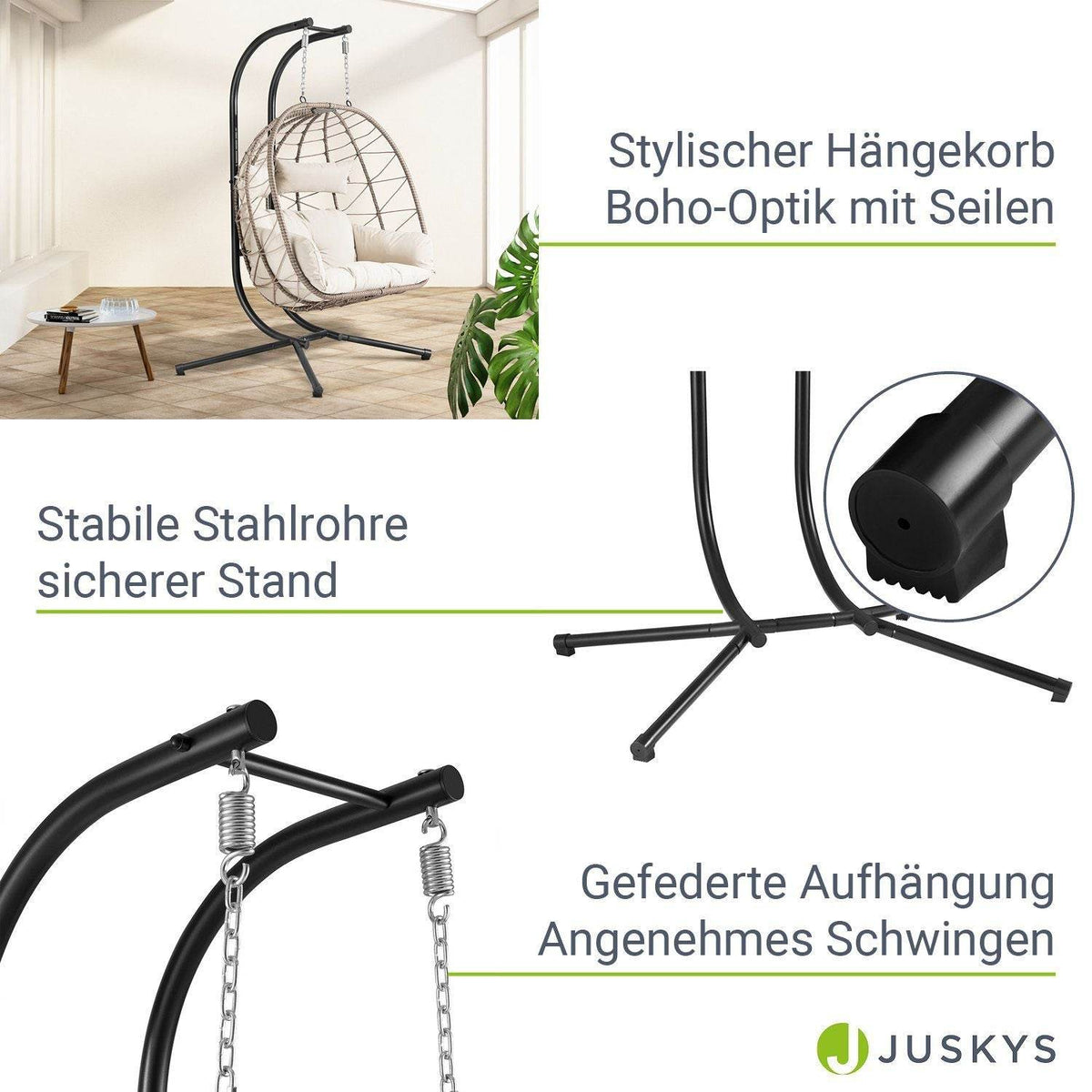 Polyrattan Doppel Hängesessel Aria mit Gestell - Beige - Palo24