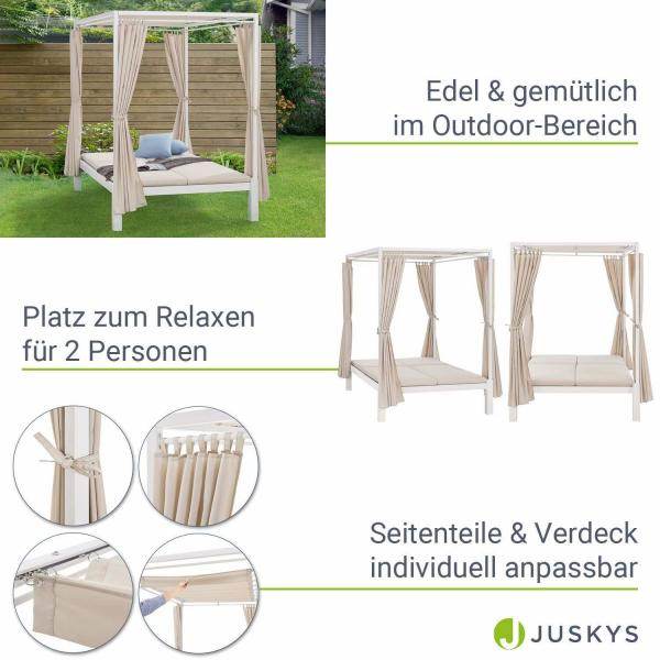 Doppel Loungebett Sonnenliege Kreta - Liege mit Dach in Weiss - Palo24