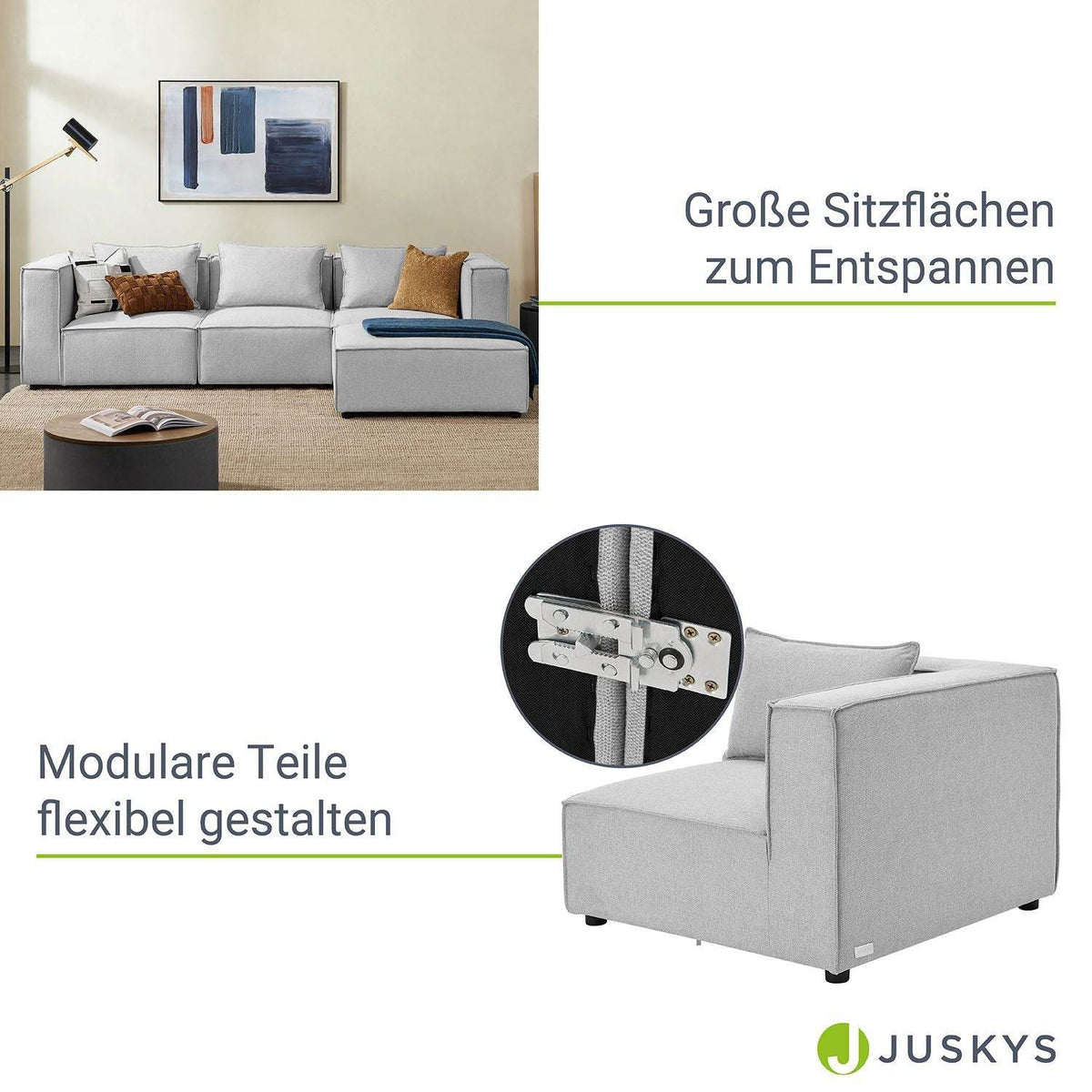 Modulares Sofa Domas L - 3 Sitzer Hellgrau - Palo24