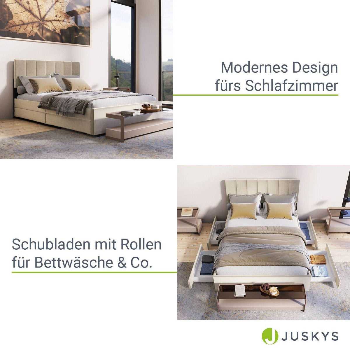 Polsterbett Soria mit Schubladen 140 x 200 Beige - Palo24
