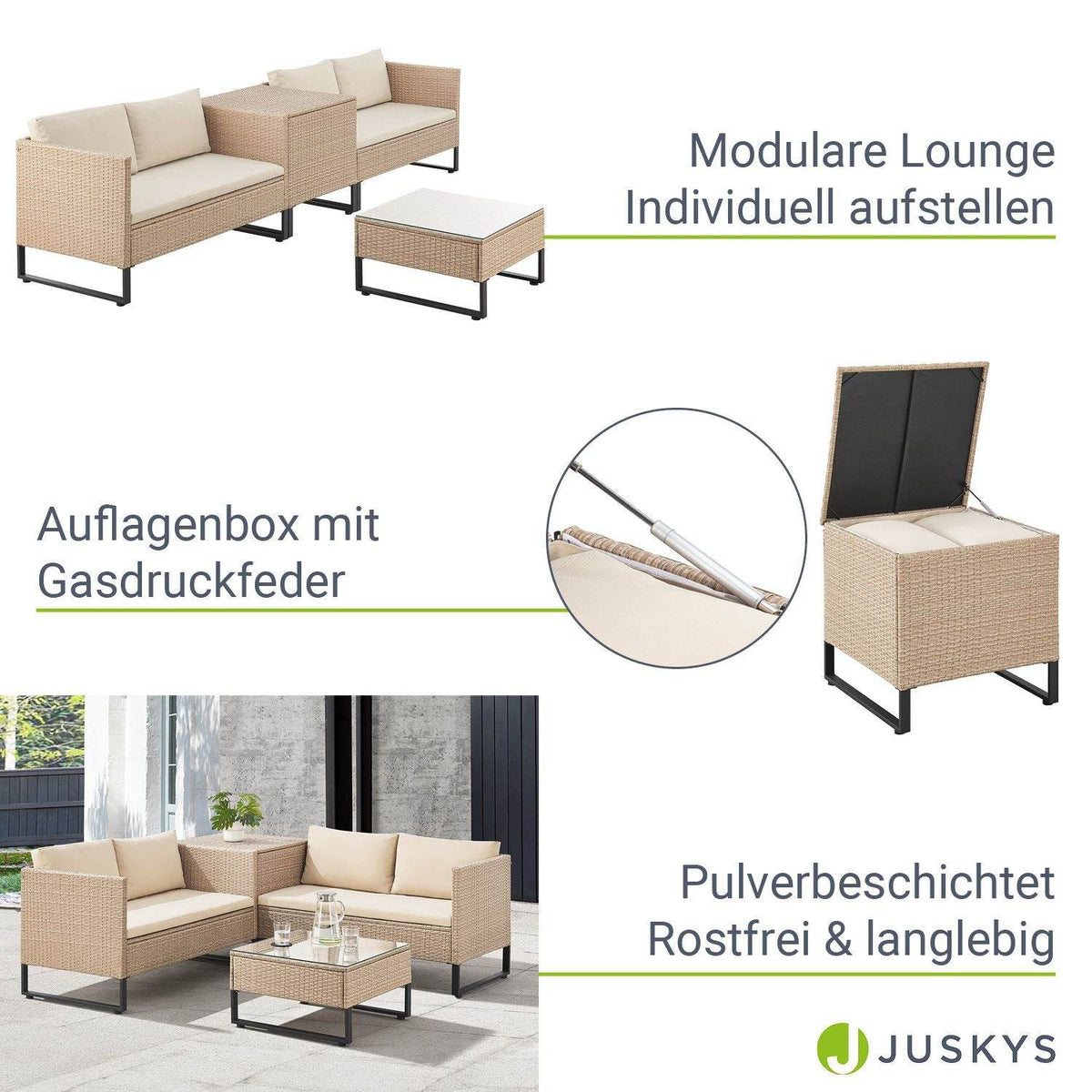 Modulare Polyrattan Lounge Santorini Creme Sitzecke Auflagenbox - Palo24