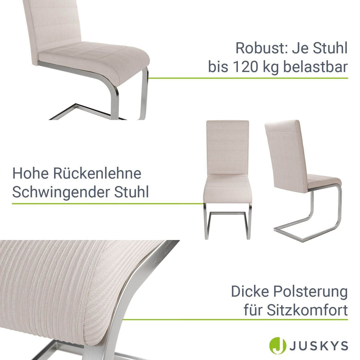 Freischwinger Stuhl Vegas 2er-Set Cord - Beige - Palo24