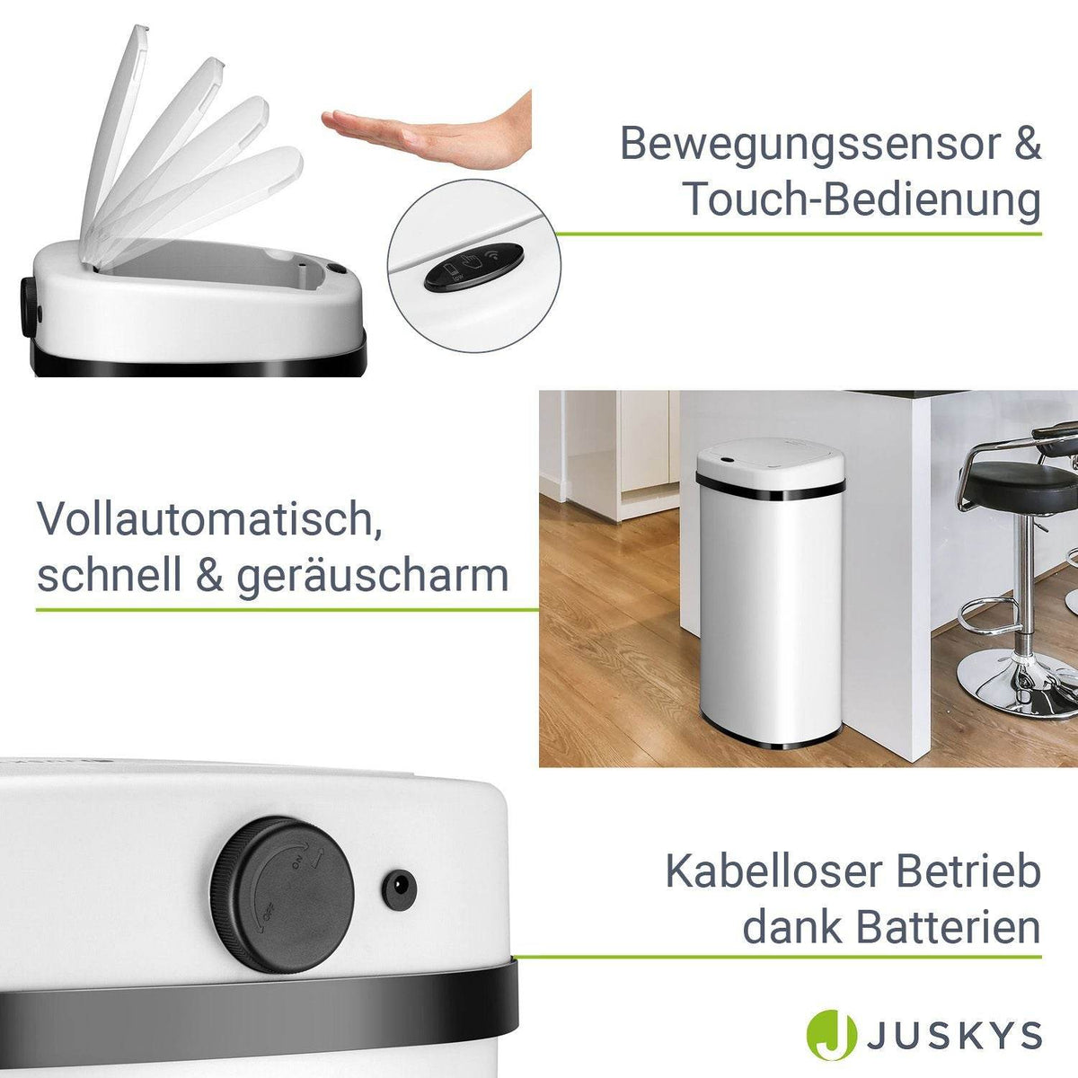 Automatischer Mülleimer mit Sensor - 60L Weiss - Palo24