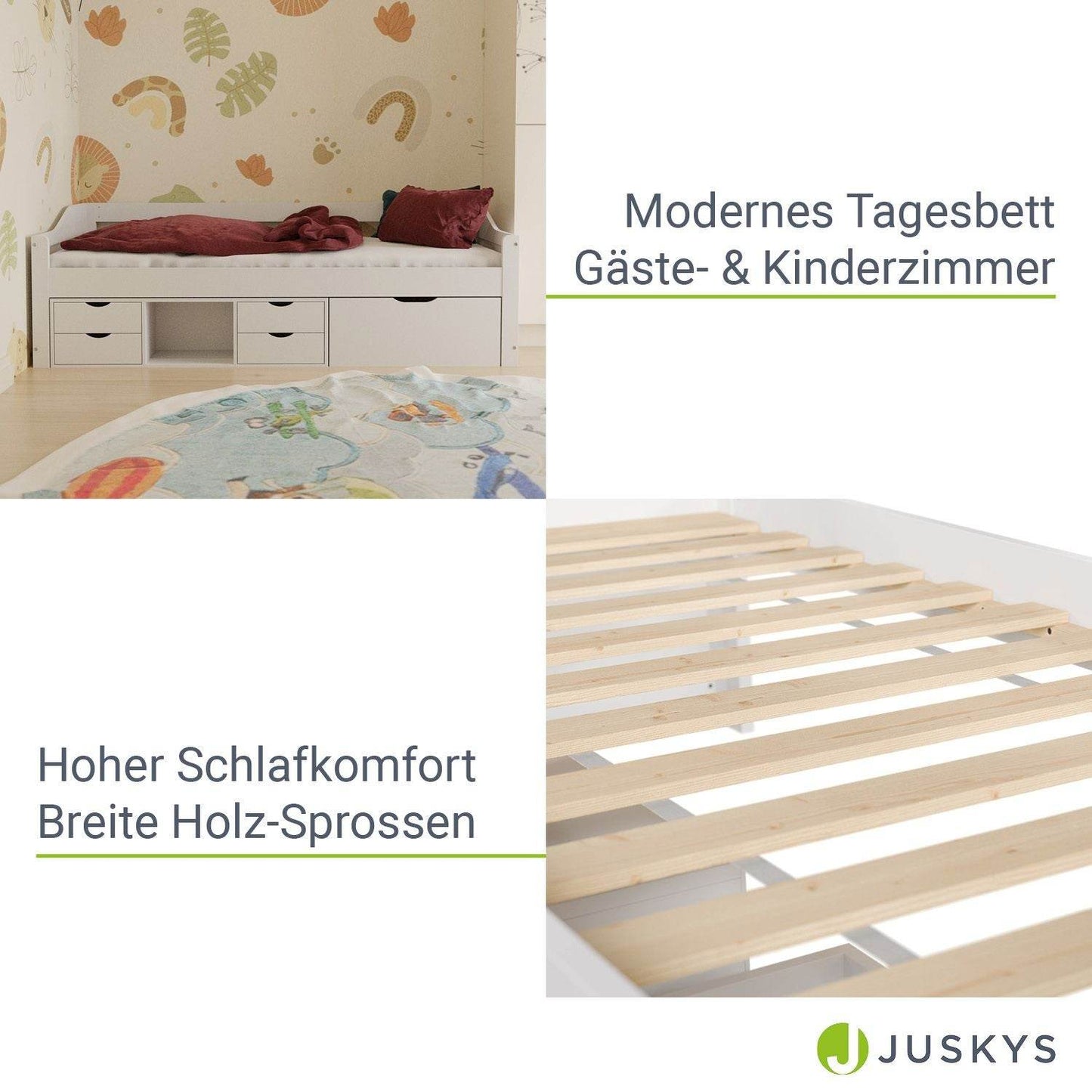 Funktionsbett Nalu 90x200 cm mit Lattenrost & Stauraum - Weiss - Palo24