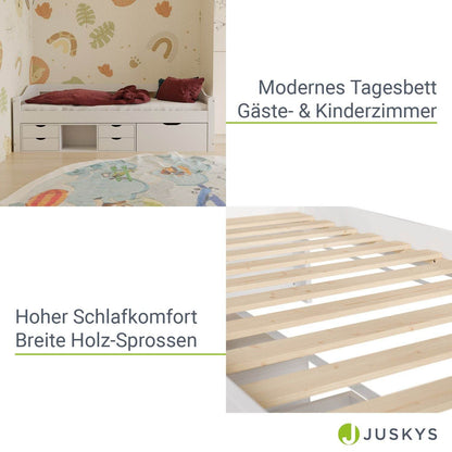 Funktionsbett Nalu 90x200 cm mit Lattenrost & Stauraum - Weiss - Palo24