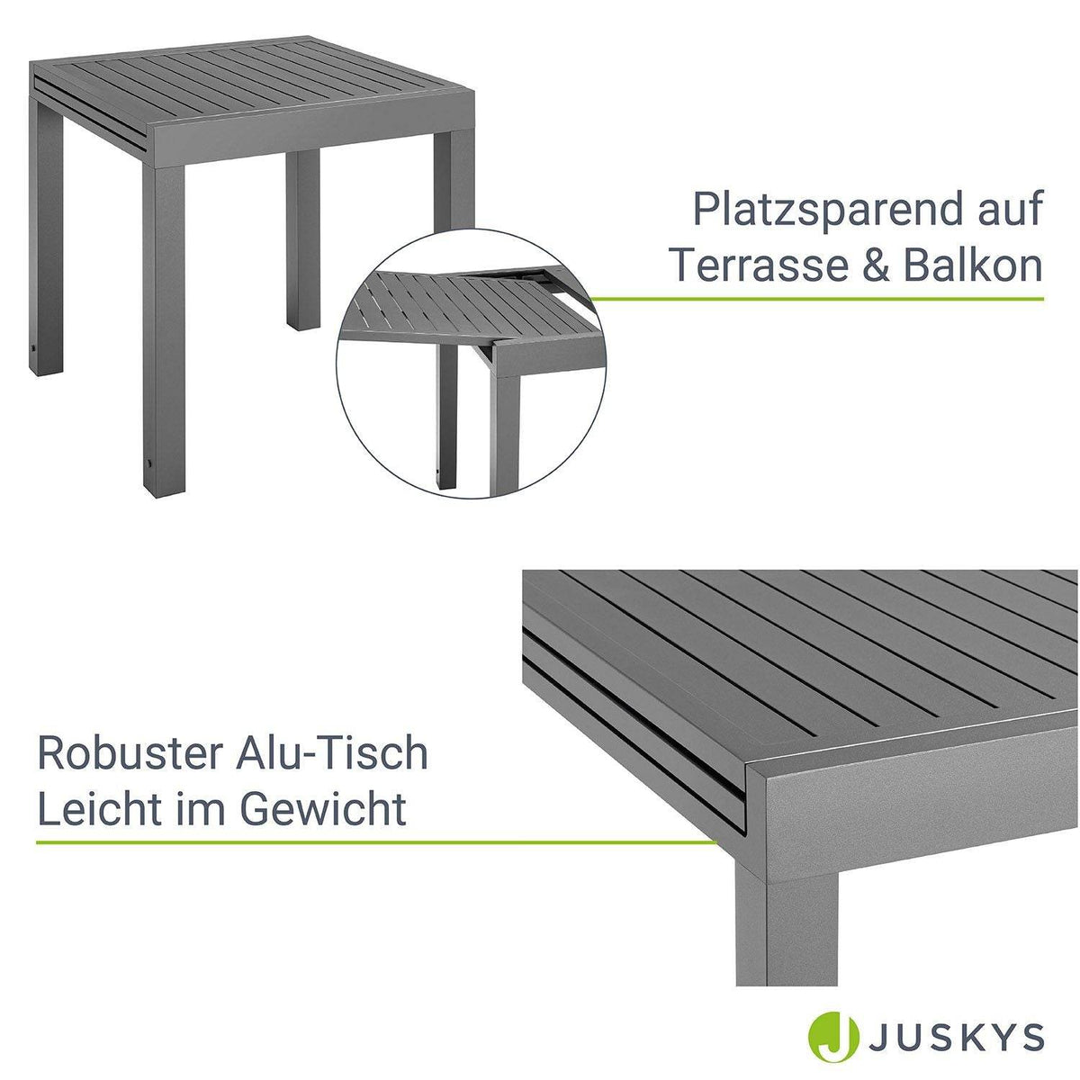 Alu Gartentisch Laki 70x70 cm ausziehbar - Anthrazit - Palo24