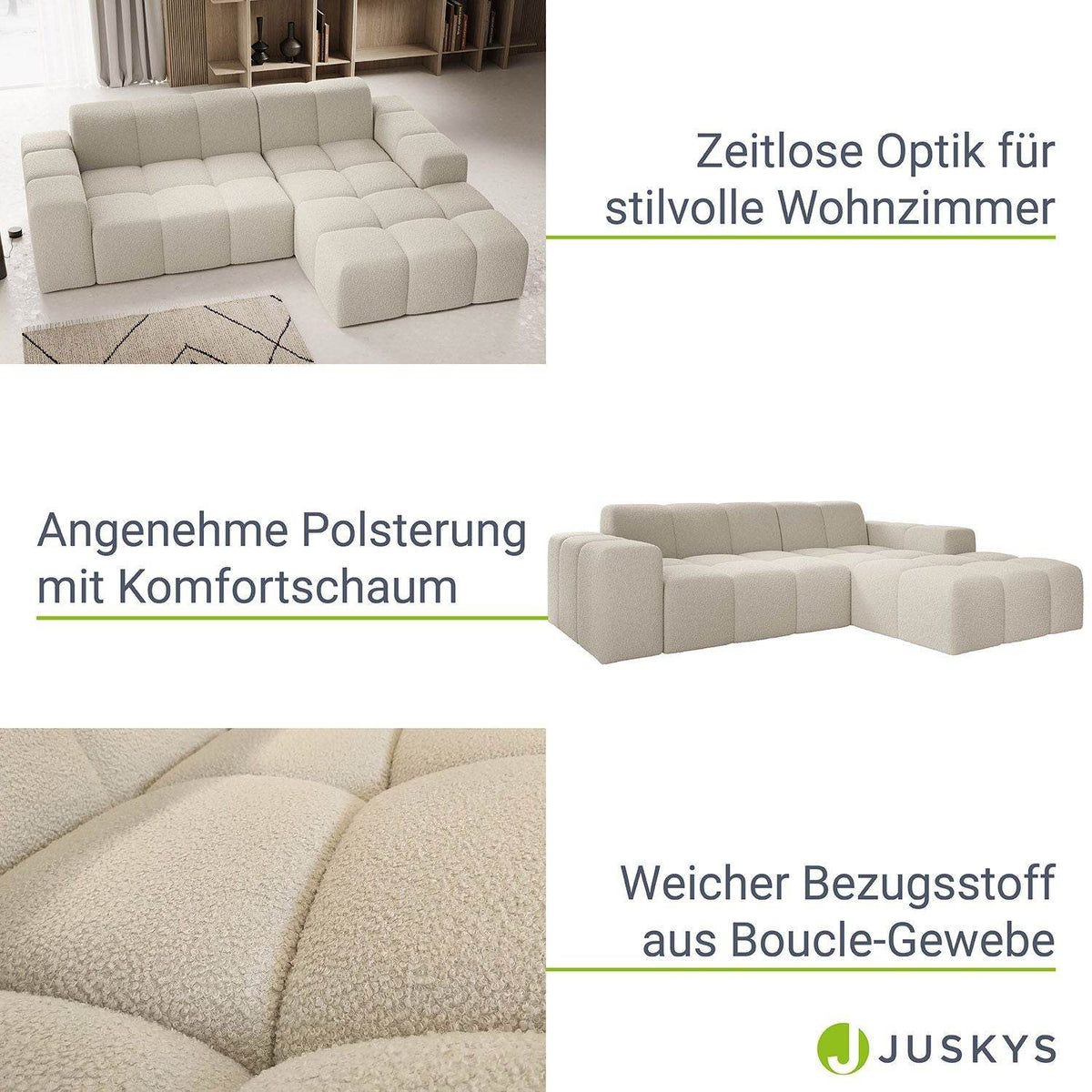 Sofa Merano Rechts - Boucle-Gewebe in Creme - Palo24