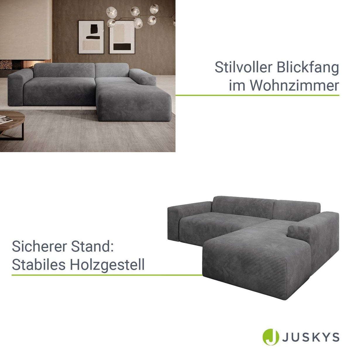 Sofa Vals Rechts mit PESO-Stoff - Dunkelgrau - Palo24
