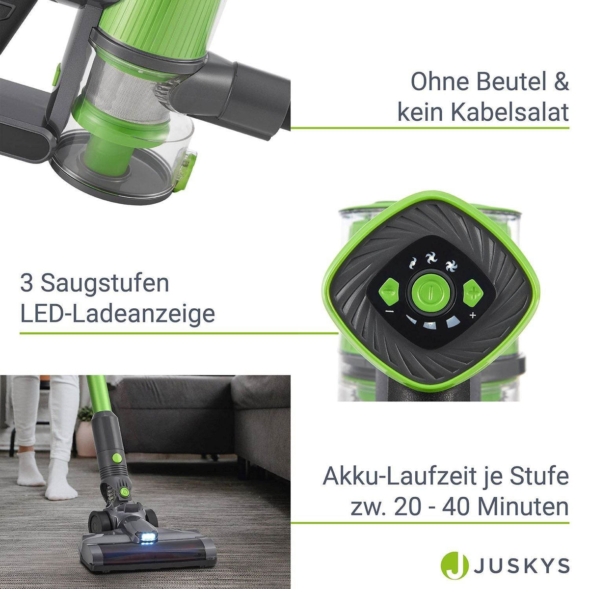 2-in-1-Akkustaubsauger VC2101 - Grau & Grün - Palo24