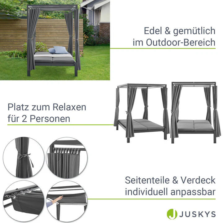 Transat double lounge bed Crète - transat avec toit en gris