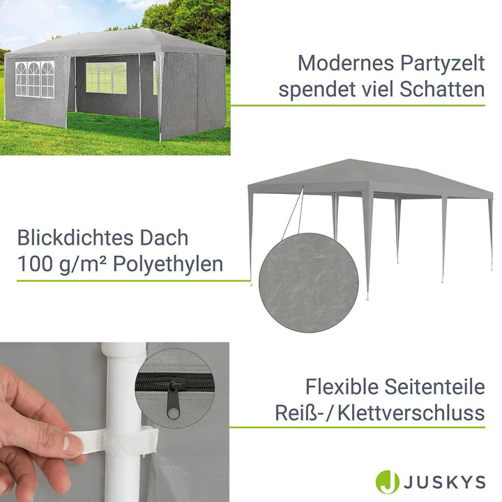 Tente de jardin tente de fête 3x6m avec parois latérales en gris foncé