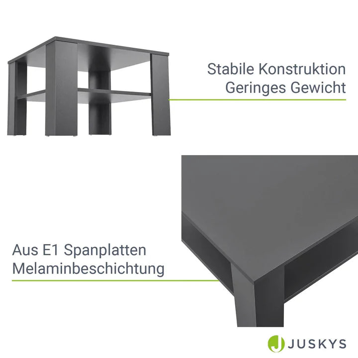 Couchtisch in Dunkelgrau 60x60 cm 2 Ebenen
