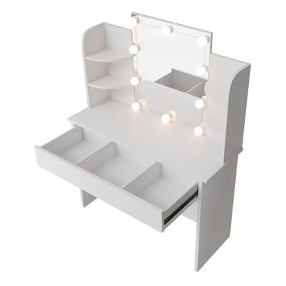 Toletta Bella con illuminazione a LED, specchio, cassetto e scomparti | bianco