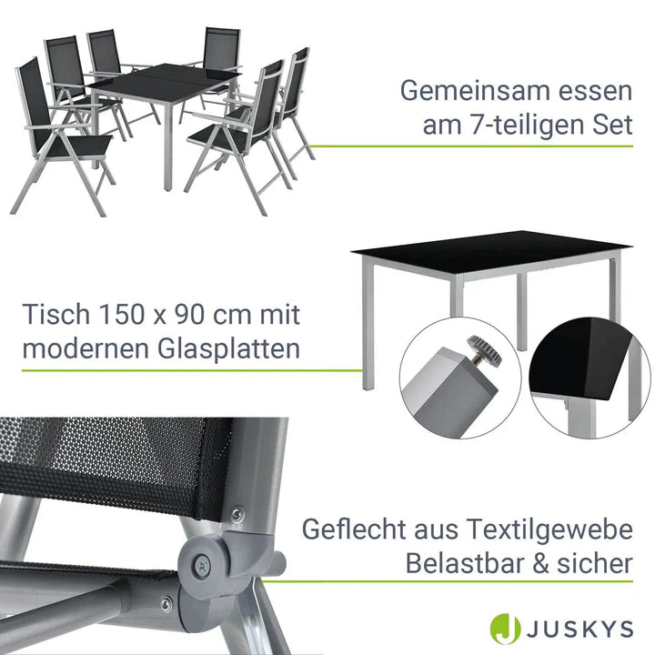 Aluminium Gartengarnitur Milano 7-teilig mit Tisch und 6 Stühlen silbergrau