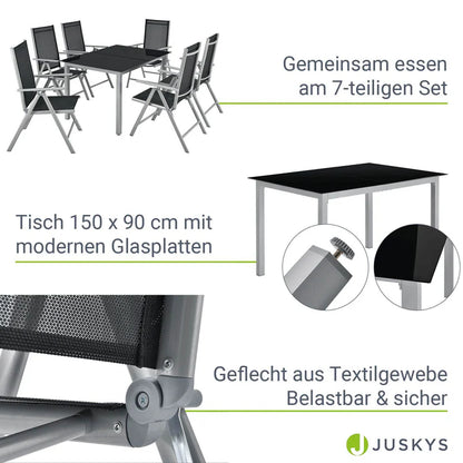 Aluminium Gartengarnitur Milano 7-teilig mit Tisch und 6 Stühlen silbergrau