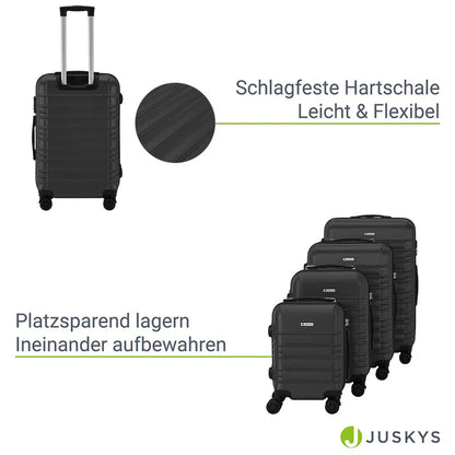 Hartschalen Kofferset Rom - Schwarz 4-teiliges Set mit schlagfester ABS-Hartschale und 360° Rollen