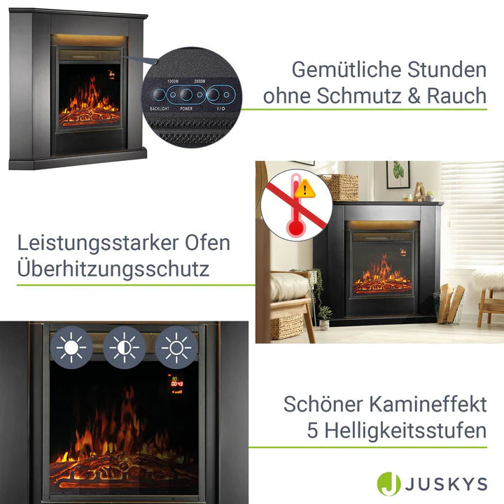 Elektrischer Eckkamin Flammeneffekt Schwarz