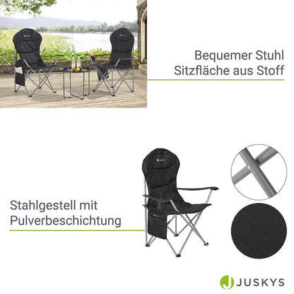 Chaise de camping Lido Noir Chaise pliante rembourrée avec porte-gobelet et sac