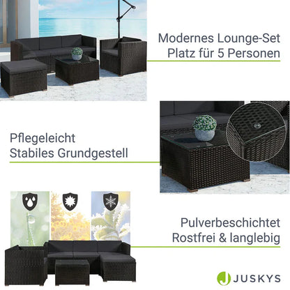 Salon / salon en polyrotin Punta Cana L noir avec housses gris foncé